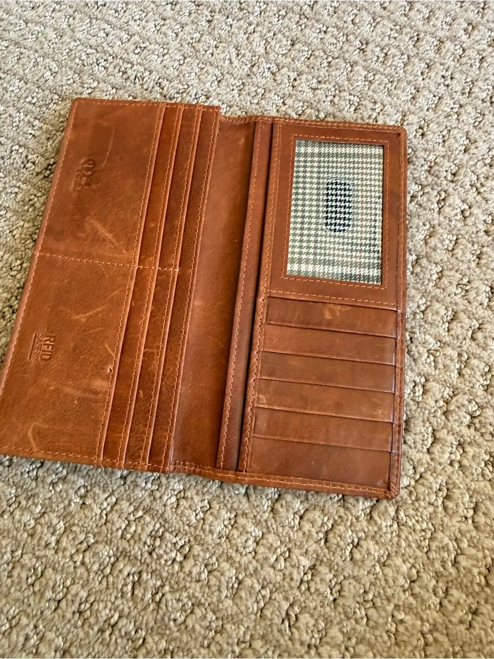 Embossed Leather Long Wallet - Brown